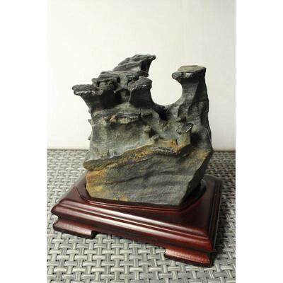 风凌石 风砺石 案头号#18 货石戈壁石山形灵璧石 带底座 奇石摆件