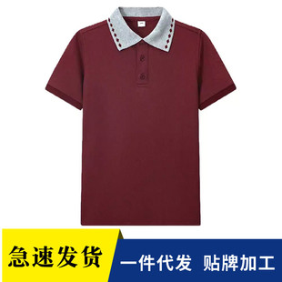 小学生男女童短袖 枣红色菱形领T恤厂家直销 polo衫 校服中大童夏季