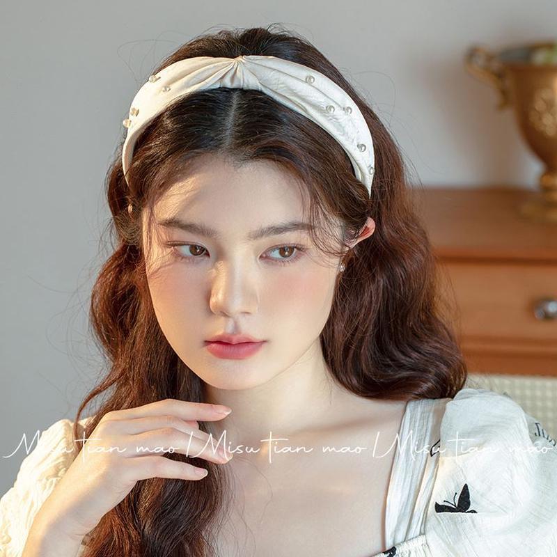 感高级法式头箍压发白色新款2024头饰珍珠精致宽边发卡发箍女发捆