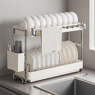 不锈钢厨房置物架帅仕碗碟收纳架碗篮窗沥水碗架台碗盘双层多功能