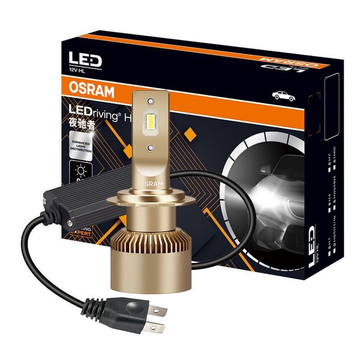 欧司朗OSRAM夜驰者LED大灯一对汽车灯泡远光灯近光灯12V25W一体