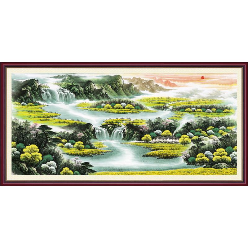 现代装饰画客厅酒店无框画芯办公室沙发背景墙国画青山绿水风景画