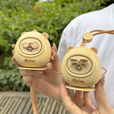 卡皮巴拉挂脖小风扇学生上课静音高颜值随身便携式无叶小型电风扇