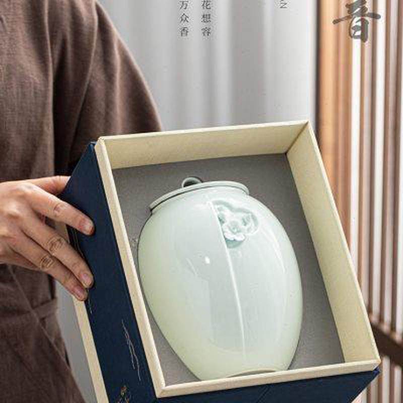 手工捏花陶瓷茶叶罐青瓷茶缸包装盒红茶绿茶大号一斤装密封罐茶仓,餐饮具,茶叶罐,淘宝优惠券,粉丝福利购,淘宝优惠卷