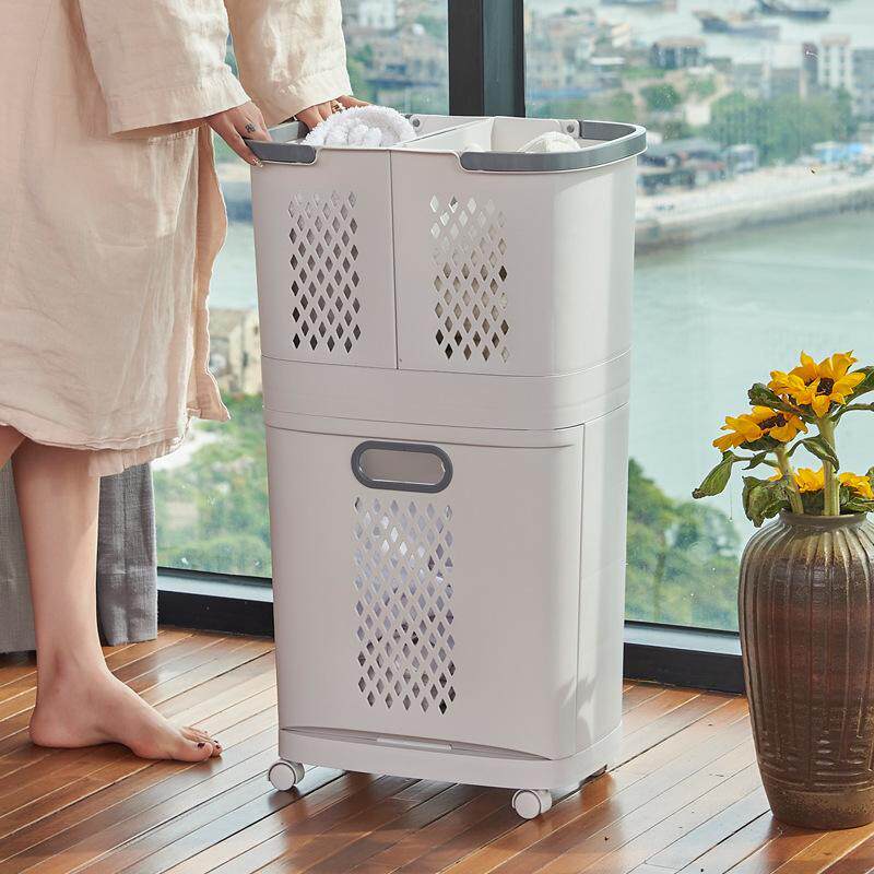 脏衣收纳篮篓洗衣筐置物架塑料卫生间浴室分层家用篮子分隔可