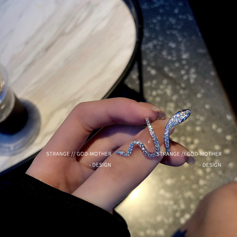新品奇怪教母 蛇形设计师戒指女小众设计感个性开口食指轻奢网红i