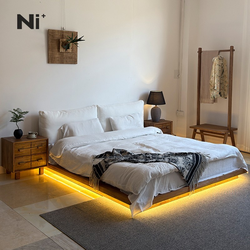 Ni尼家侘寂风云朵悬浮床实木奶油风榻榻米床双人床日式主卧室大床