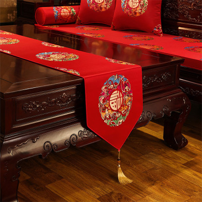 中式绸缎桌旗中国风红木茶几布家用电视柜床头柜餐桌布艺茶桌旗