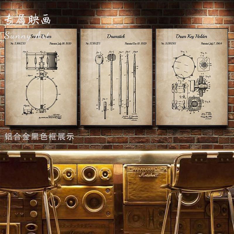 架子鼓图纸挂画教室装饰音乐培训机构海报KTV墙壁画爵士复古怀旧图片