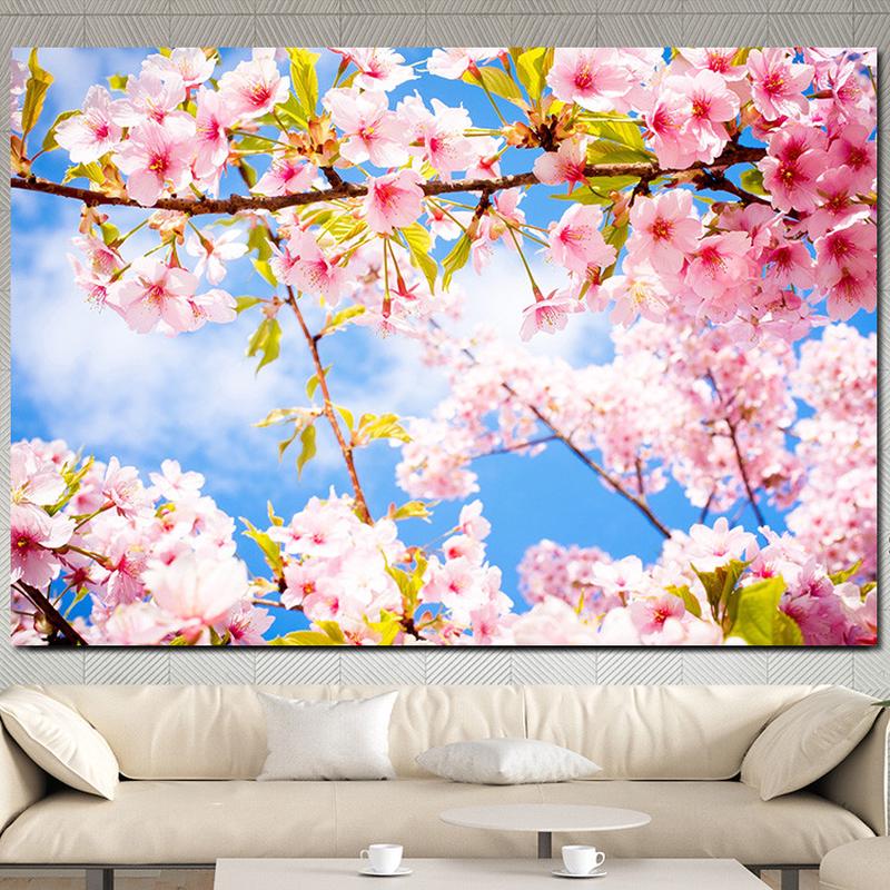 桃花海报装饰挂画高级感餐厅沙发背景墙壁画植物花卉小清新墙贴图图片