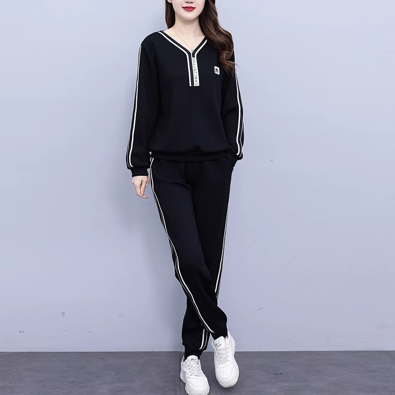 休闲运动套装女2025春秋新款大码胖MM时尚气质显瘦卫衣裤子两件套