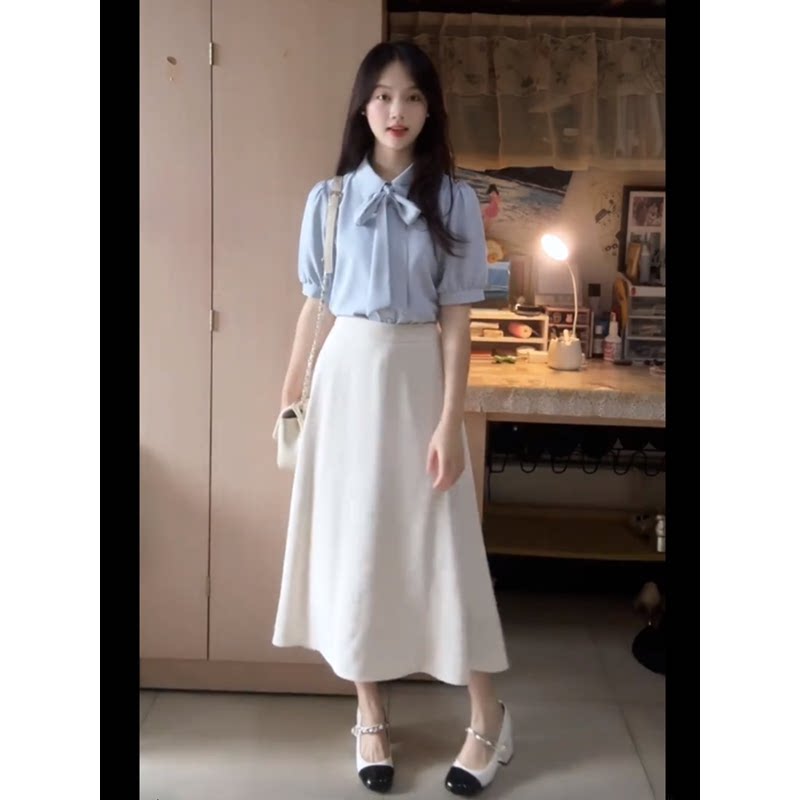 好货蓝白衬衫职业两件套女夏季教资面试穿搭正装大学生答辩连衣裙