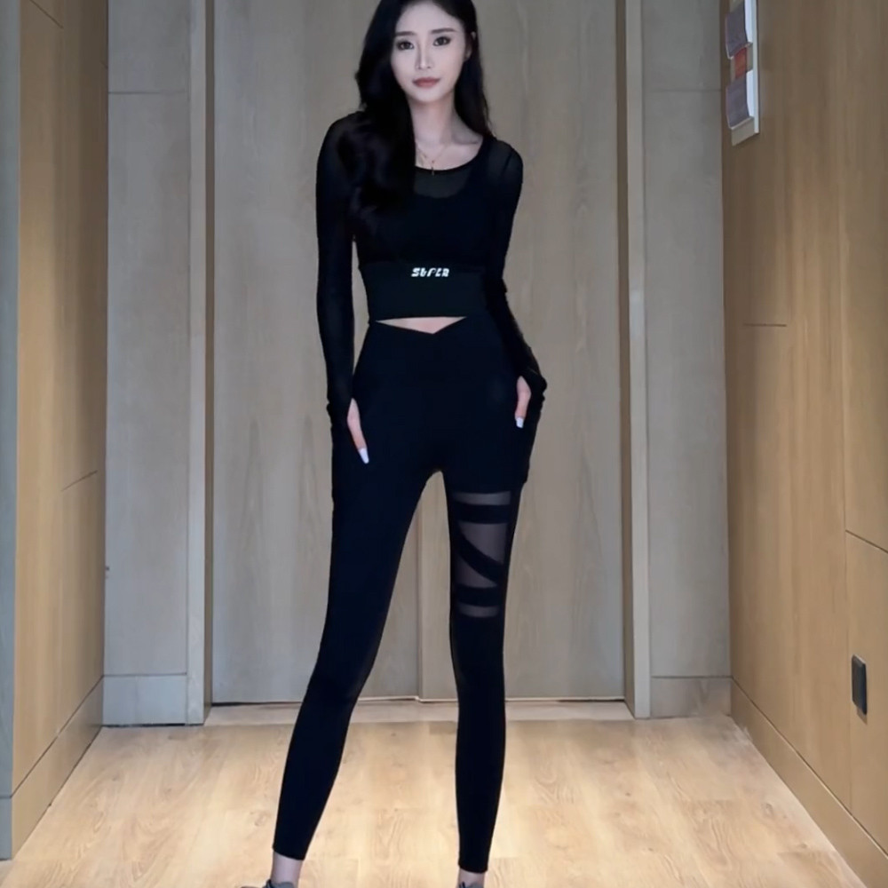 速发高货黑色瑜伽服女春夏新款跑步健身运动普拉提瑜伽套装气质时