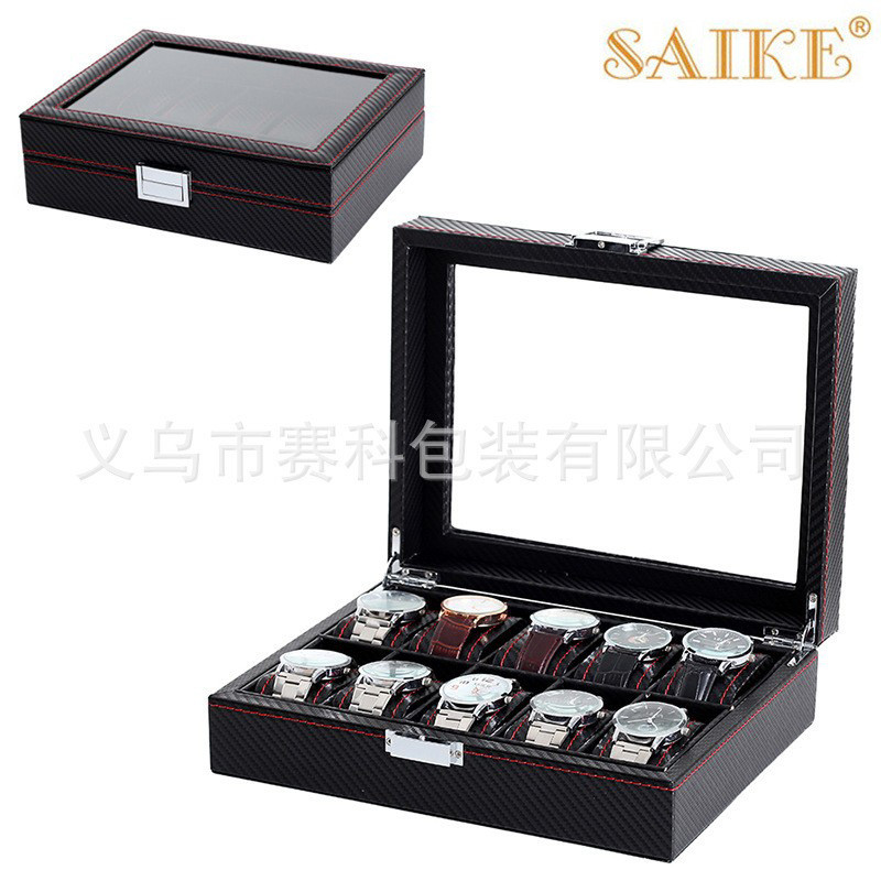 [奢侈版]现货批发10位碳纤维手表收纳展示盒皮革手表箱子皮表盒子