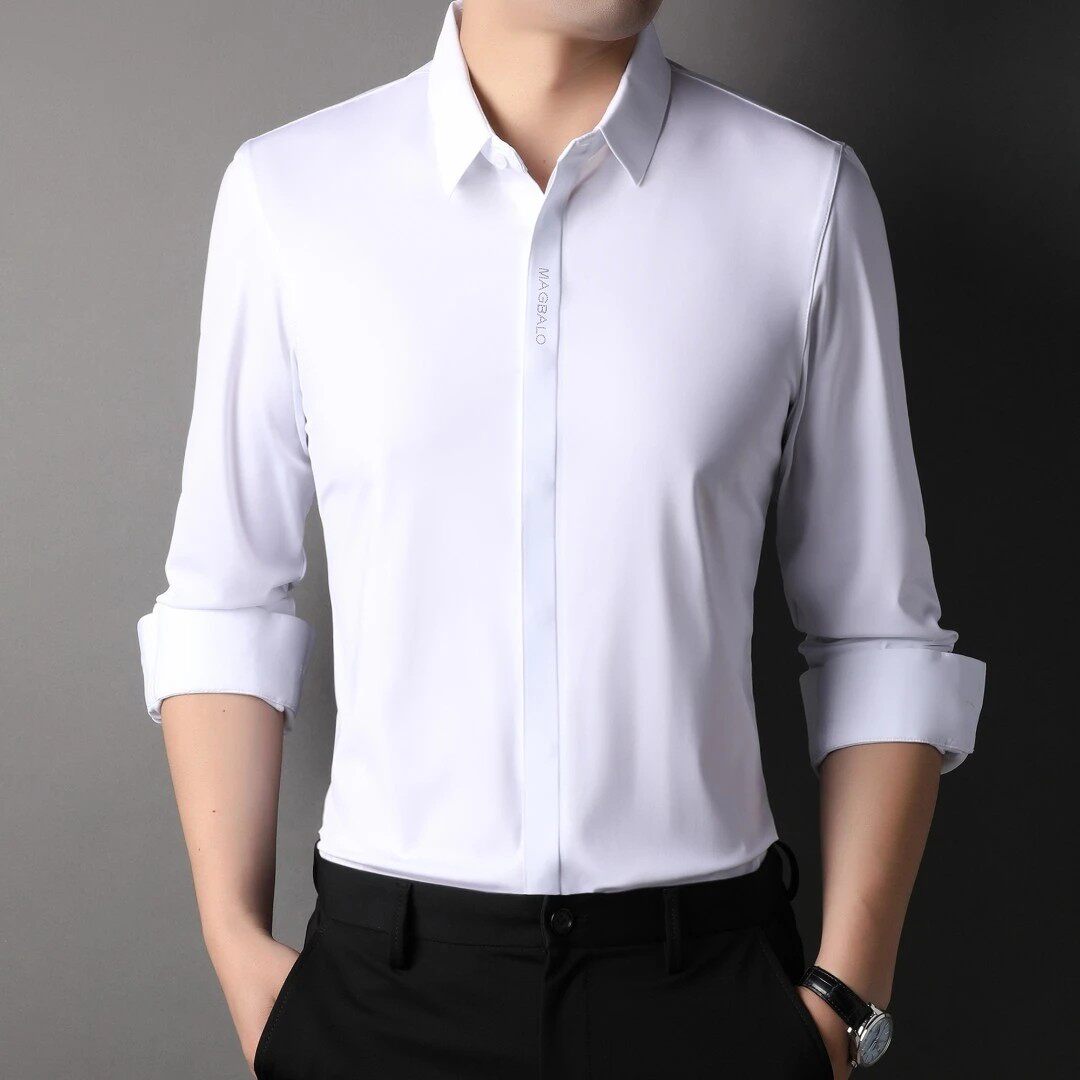 俊昂服饰2025年春夏男士无痕衬衫高弹透气衬衣高档双门襟男士衬衫
