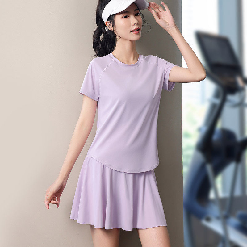 推荐大码马拉松跑步套装女胖mm普拉提训练运动瑜伽服短袖网球健身