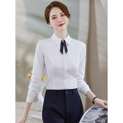轻奢高货浅蓝色衬衫女长袖气质面试正装前台接待棉质工作装工作服