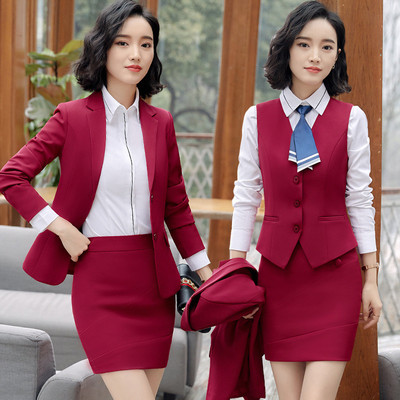 现货春秋职业装女装西装西服马甲套装三件套空姐制服酒店前台工作