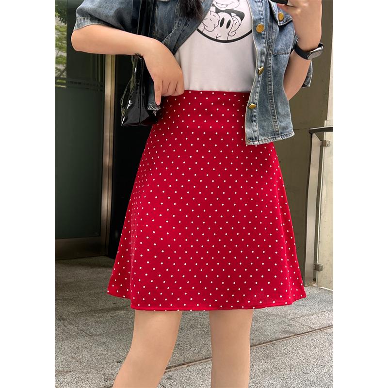 红色波点女夏季大码包臀中裙显瘦a字伞裙遮胯