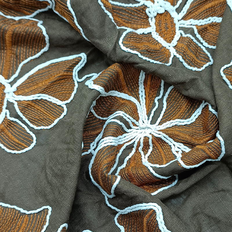 多色 新款棉麻底大花股线绣花面料 桌布沙发布抱枕布料