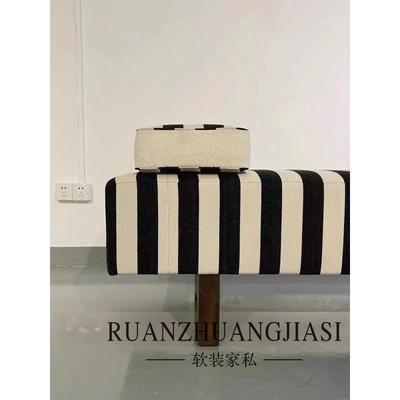 中古设计师实木沙发床尾凳门口欧式小户型入户北布艺换鞋长条凳