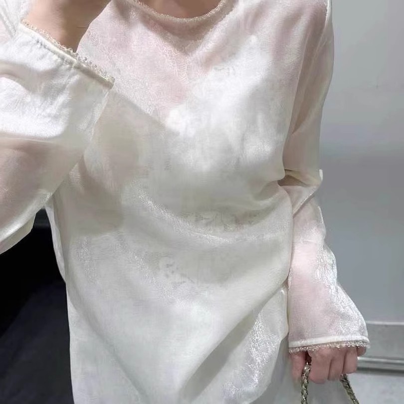 高货夏天气质女装高级感上衣2025新款宽松圆领衬衫女长袖薄款防晒