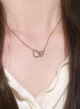 999纯银爱心项链女款女生轻奢小众2023新款爆款双环颈链生日礼物