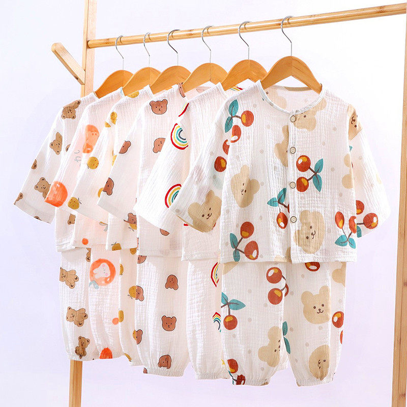 儿童薄款纯棉纱布睡衣小童女孩男童家居服夏装宝宝九分长袖空调服,童装/婴儿装/亲子装,家居服套装,淘宝优惠券,粉丝福利购,淘宝优惠卷