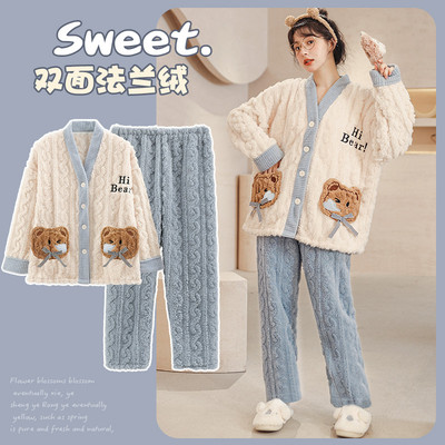 睡衣女款秋冬季珊瑚绒加绒加厚法兰绒女士冬款大码卡通家居服冬天