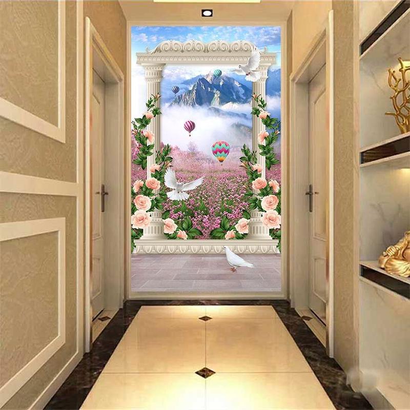 新款现代装饰画花卉客厅过道沙发背景无框玄关竖版卧室挂画自粘画图片
