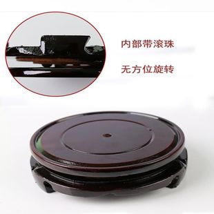 新款铜器摆件花盆花瓶鱼缸奇石底座托盘圆形木质旋转底座