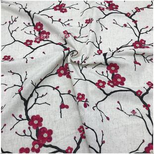 高档沙发绣花麻布中式坐垫抱枕布美式桌旗实木椅梅花面料