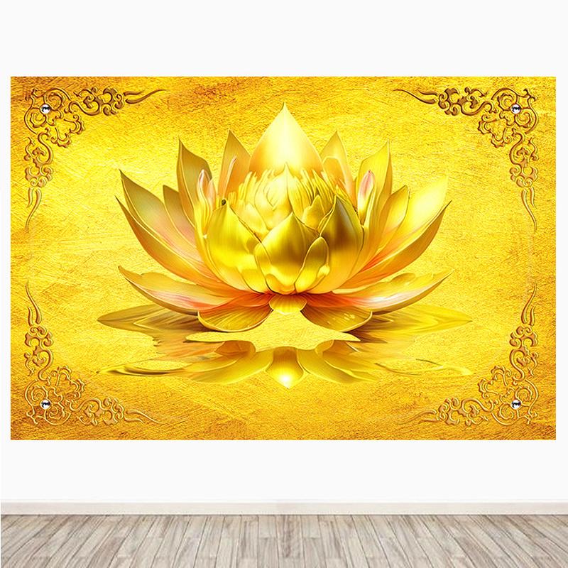 金色莲花荷花佛堂诵经念佛背景墙装饰画禅意寺庙中堂墙纸布自粘画图片