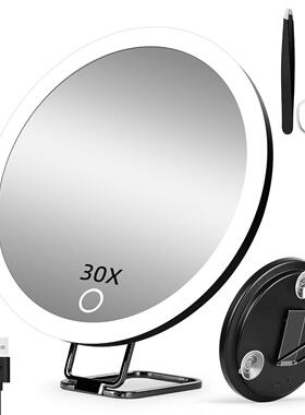 放大化妆镜50倍15cm10倍20倍30倍充电led带灯吸盘免安装LED带灯