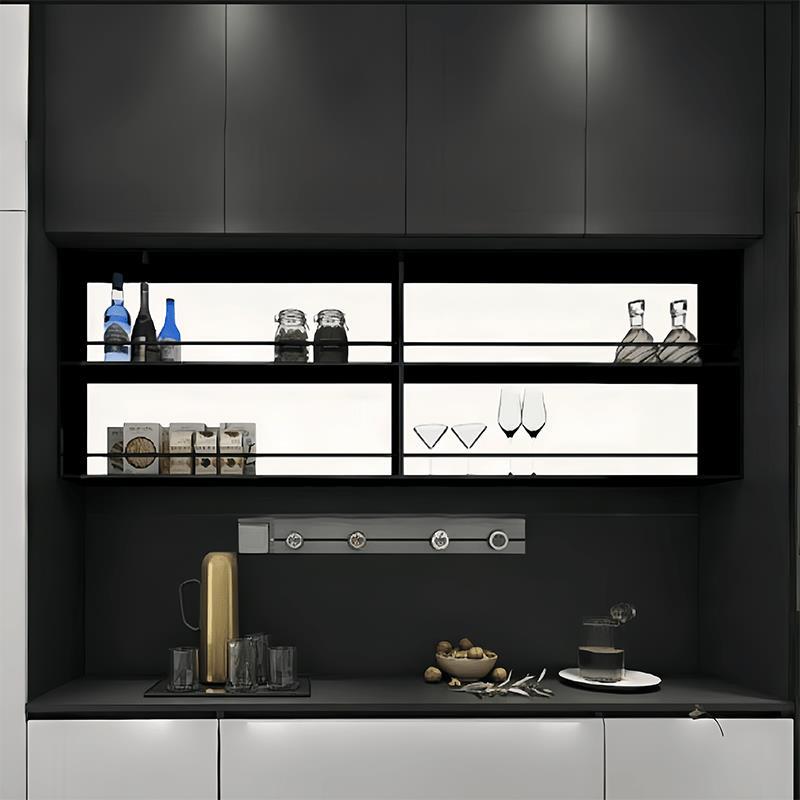 不锈钢发光背板餐边柜吊柜置物架壁柜厨房橱柜铝合金展示酒柜厂家