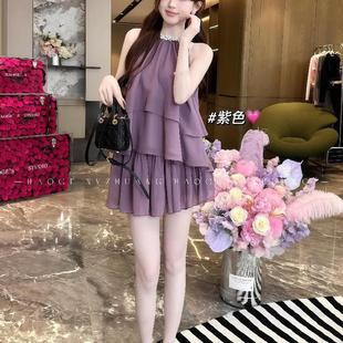 富家千金重工镶钻无袖雪纺衬衫半身两件套女夏季新款时尚套装