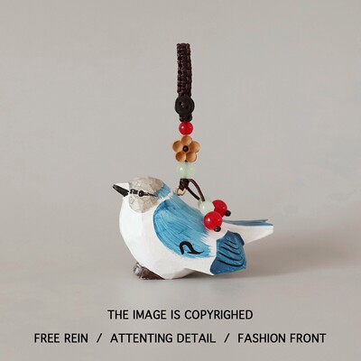 灰蓝山雀！手工木雕小鸟挂件实木汽车钥匙扣可爱装饰书包包挂饰