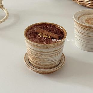 复古窑变釉手绘带盖猪口杯咖啡杯拿铁拉花杯下午茶杯日式主人杯