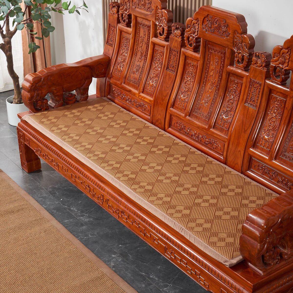 夏季中式红木沙发垫椅子凉席坐垫实木沙发垫加厚藤席坐垫防滑定做