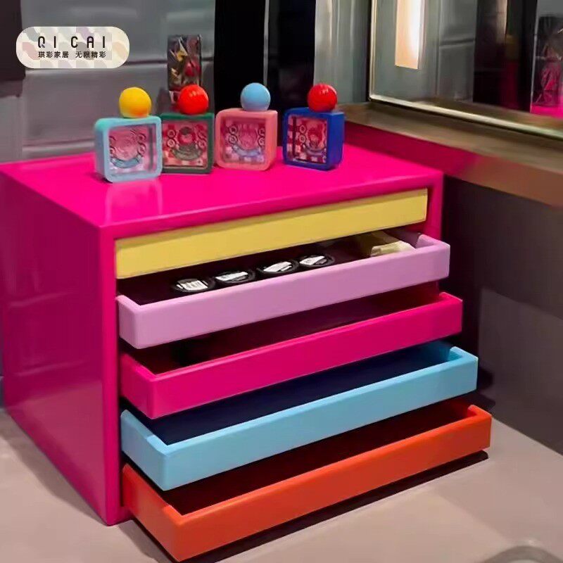 泸翊montana平替多巴胺彩色托盘收纳盒实木杂物收纳柜首饰盒家用