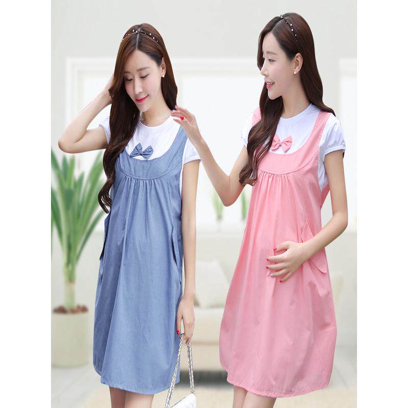 2023新款孕妇中长款假两件套纯棉宽松怀孕期小个子夏装