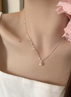 999纯银淡水珍珠项链女生轻奢小众高级感叠戴双层锁骨链生日礼物