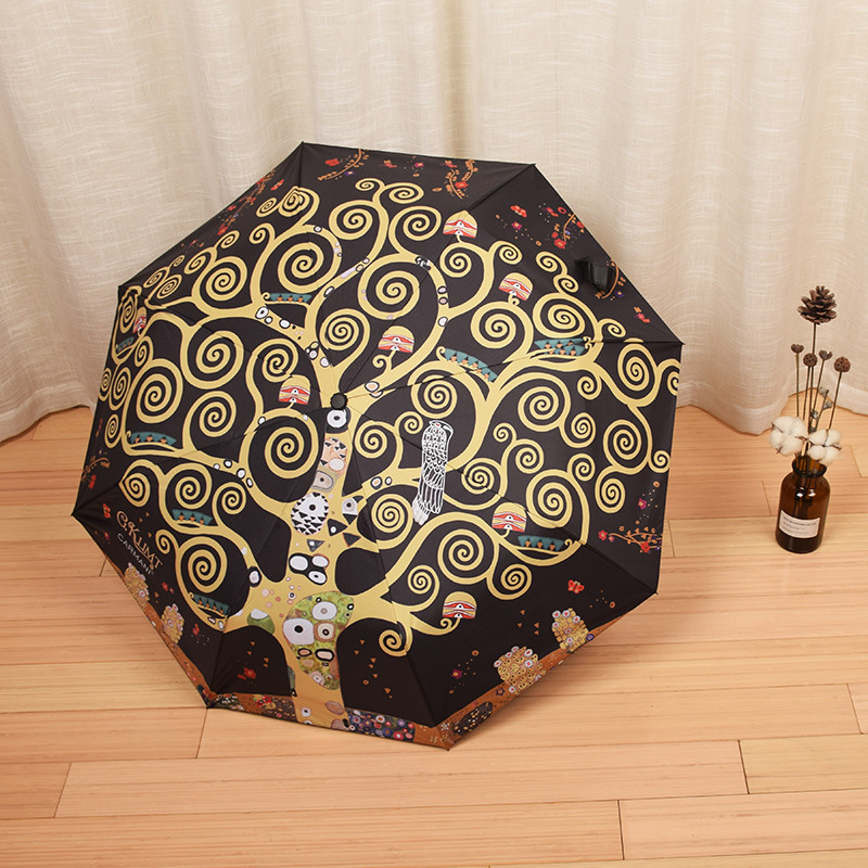 全自动雨伞女晴雨两用加固折叠黑胶抗风男遮阳太阳防晒紫外线油画