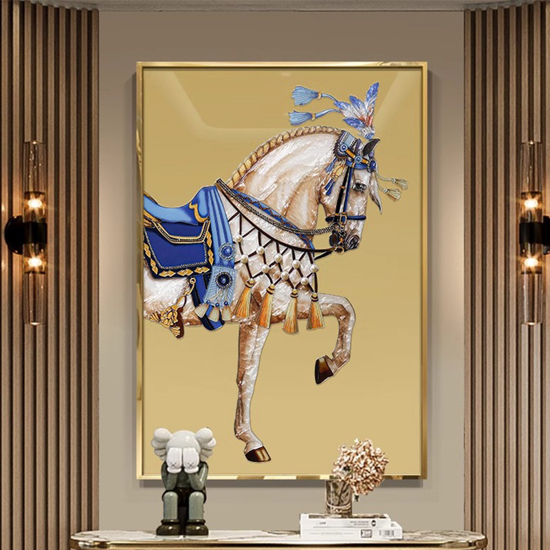 龙马精神装饰画现代轻奢入户玄关挂画客厅背景墙壁画
