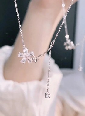 999纯银流苏樱花项链女生轻奢小众高级感足银锁骨链新款2024爆款