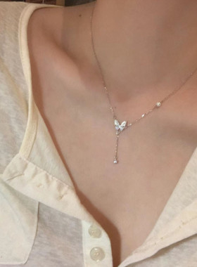 流苏蝴蝶999纯银项链女生款轻奢小众珍珠颈链锁骨链520情人节礼物
