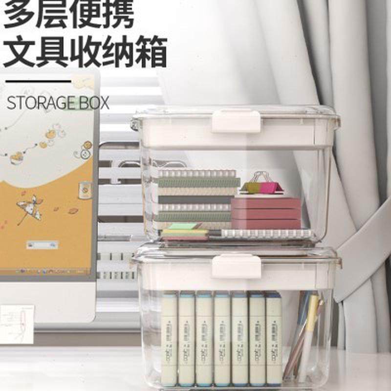 手提文具收纳盒大容量透明桌面带盖铅笔盒手账胶带储物盒塑料盒u.,收纳整理,手帐收纳盒,淘宝优惠券,粉丝福利购,淘宝优惠卷