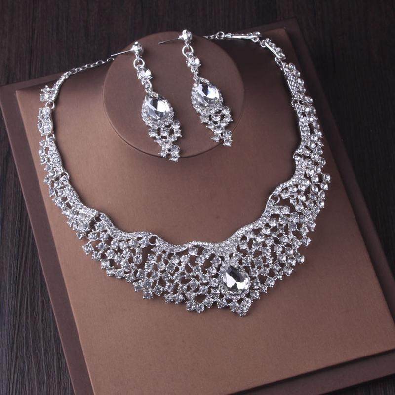 热卖高端大气水晶欧式项链耳环婚纱套链大水钻奢华新娘结婚配饰品