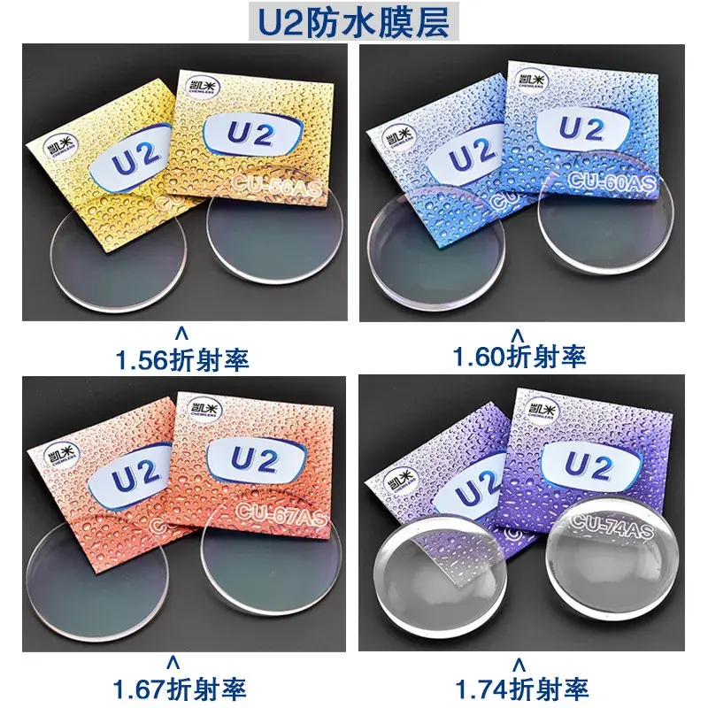 凯米镜片U6防蓝光超薄174树脂近视167非球面U2配镜加工
