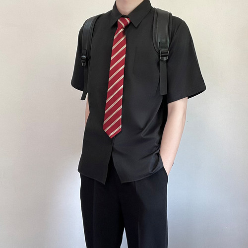 dk制服男夏季黑色短袖衬衫